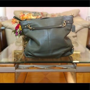 COACH all leather light olive green hobo bag